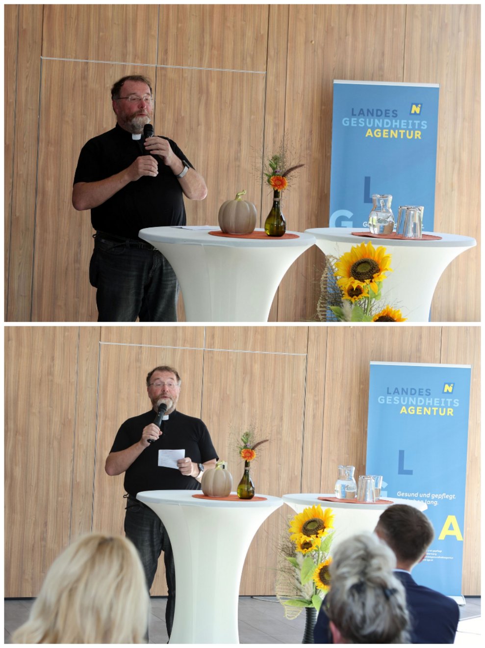 In einer launigen Rede erinnert sich Pfarrer Ulrich Dambeck an seinen Besuch bei der Eröffnung des PBZ Scheiblingkirchen vor 15 Jahren. Damals war er sozusagen als "Ministrant" von Weihbischof Helmut Krätzl live dabei.