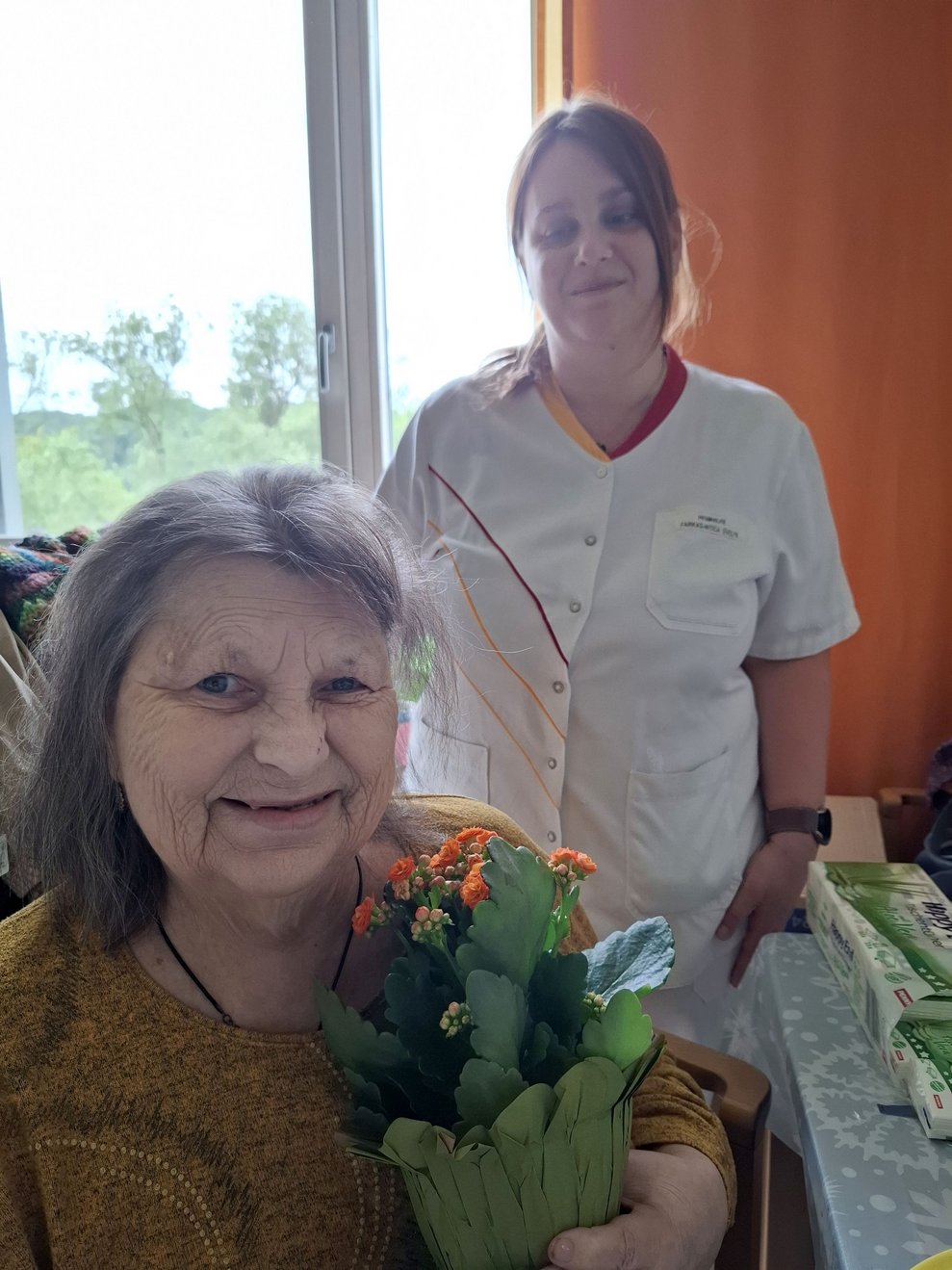 Frau Wurzer will für die Blumen ein schönes Plätzchen in ihrem Zimmer aussuchen.