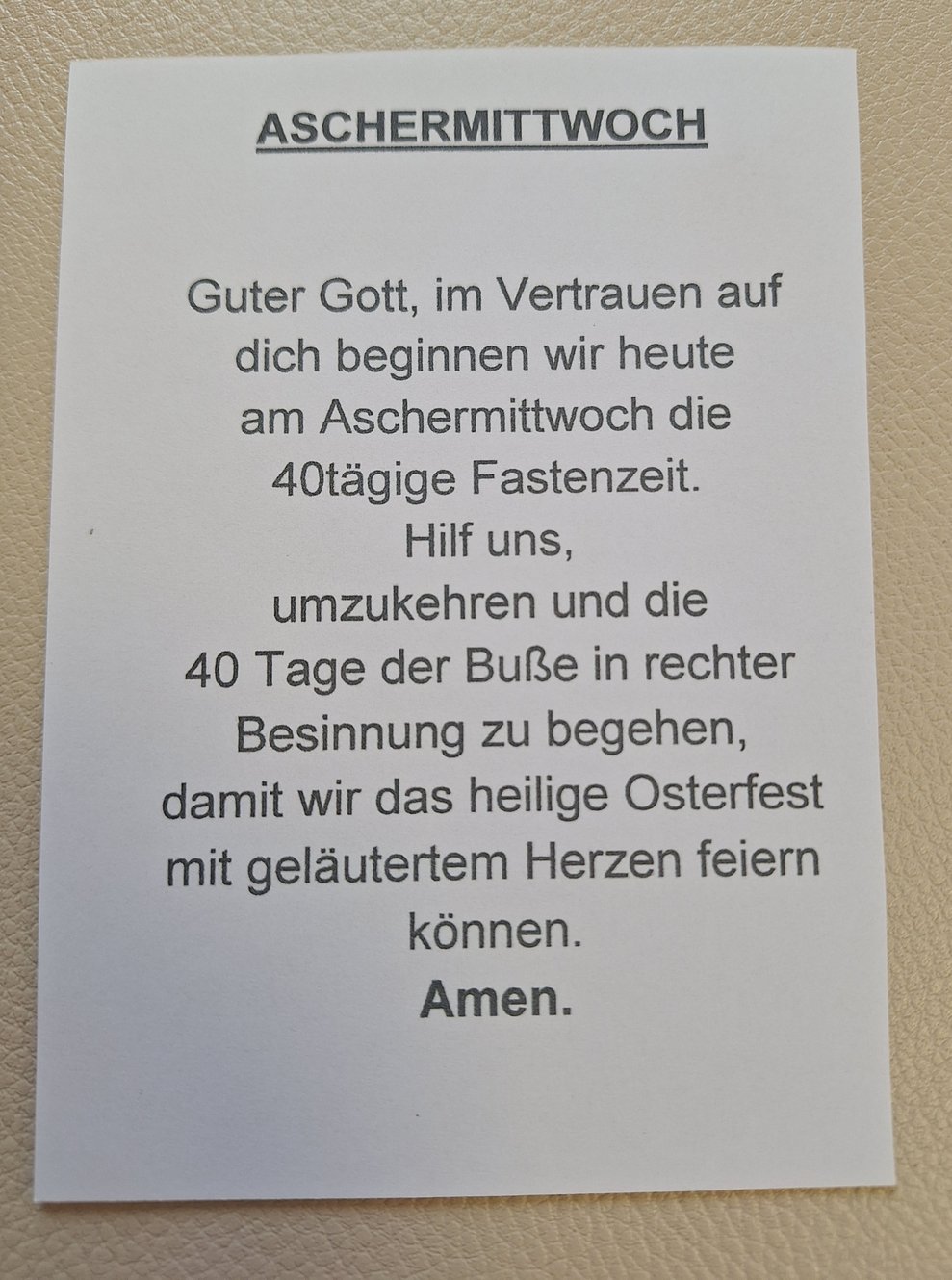 Gebet zum Aschermittwoch.
